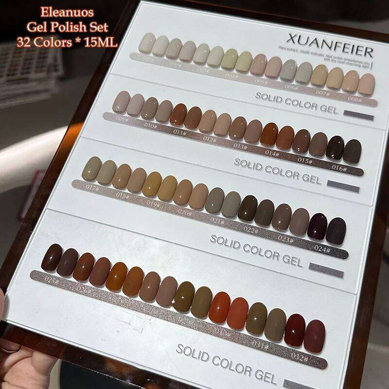 Eleanuos New 32 Series Wine Red Polishing Varnish Durable Solid Color Gel UV LED Brown Nail Salon Immersion 15Ml