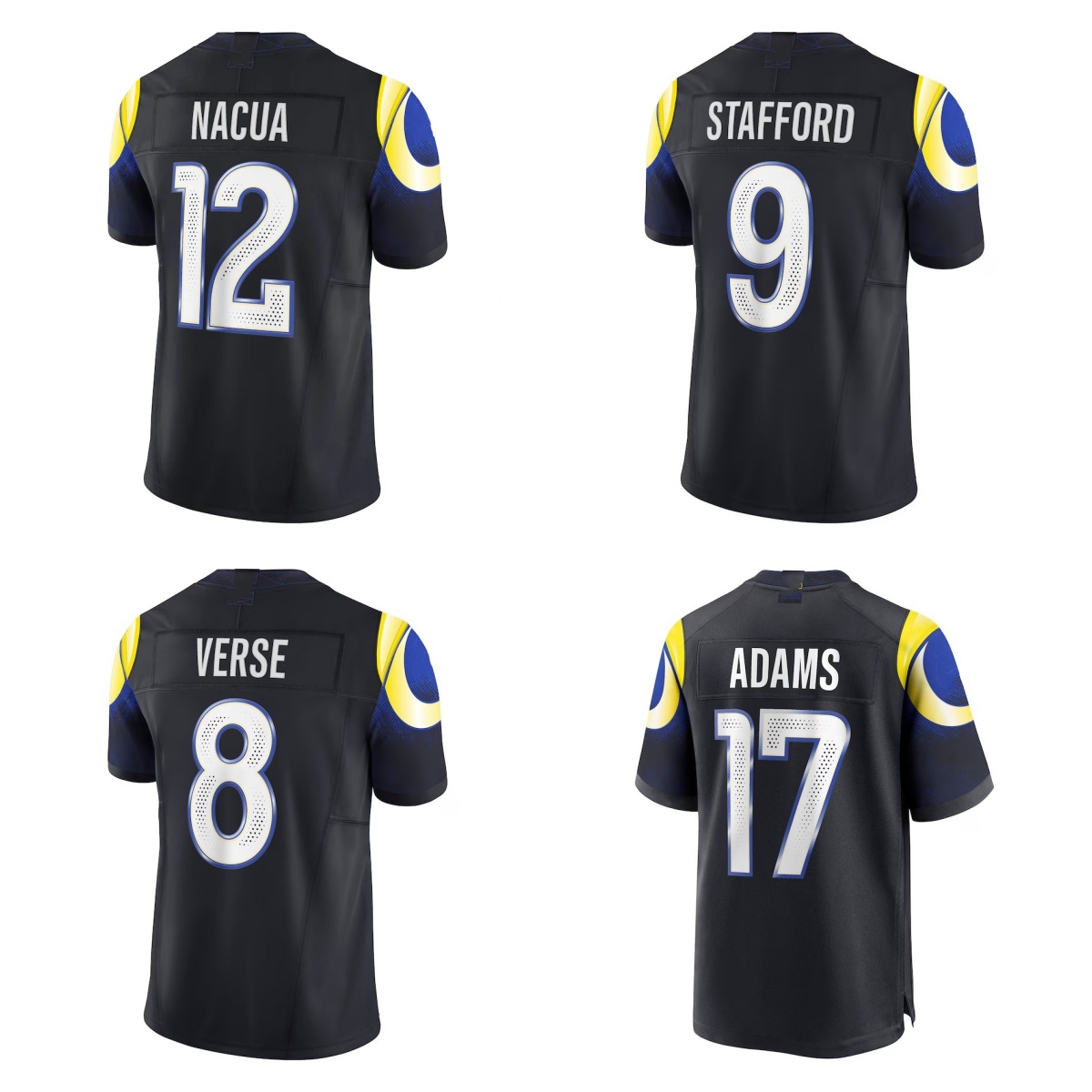 Puka Nacua 12 Jared Verse 8 Williams 23 Stafford 9 Adams17 Rivalries Jersey Football Jerseys Team Midnight Blue Color Stitched Men's Size S-XXXL