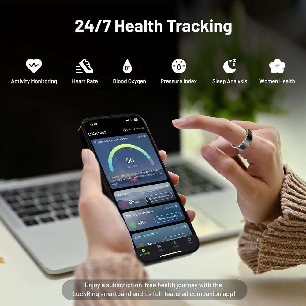 Jojovenusmall Smart Ring for Women & Men - IP68 Waterproof Fiess Tracker with Long Lasting Batteries, 28-Language App, Sleep/Step/Heart Rate Monitor (