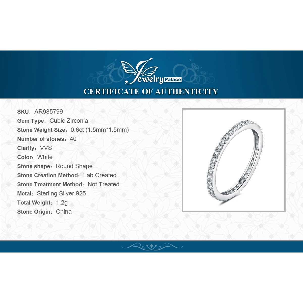 JewelryPalace 5A CZ Eternity Classic 925 Sterling Silver Wedding Engagement Band Ring for Woman Anniversary Gift Fine Jewelry W250911