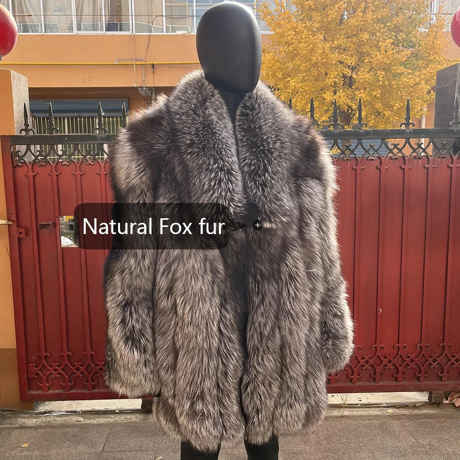 Natural Silver Fox Fur Jacket For Men Top Furry Jackets Coat Real Fur Coat With Collar Fashion Clothing Genuine Fur Outwear 250910