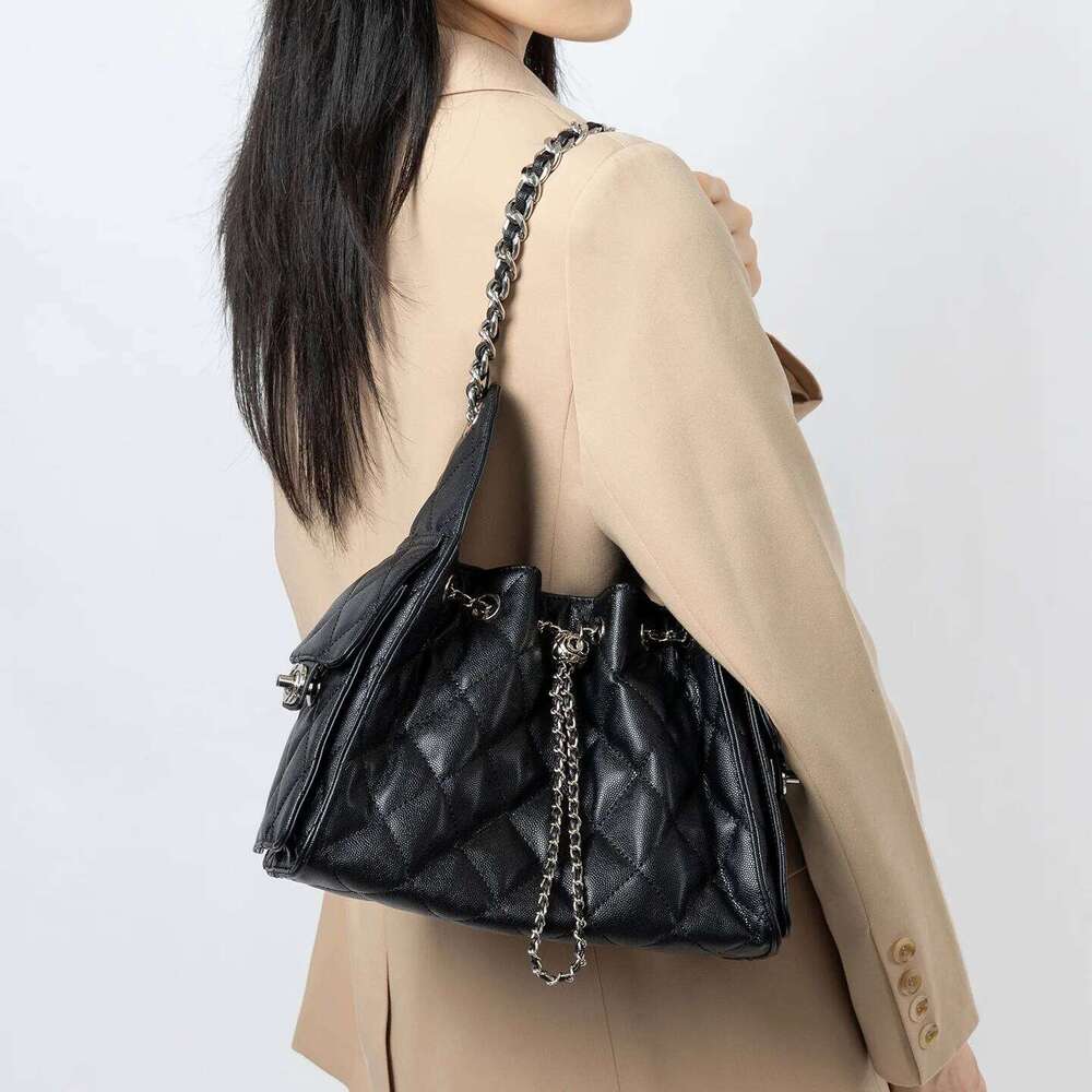 New Arrival Women's Dia-patterned Genuine Leather First Layer Cowhide Large-capacity Bucket Chain Crossbody Shoulder Bag