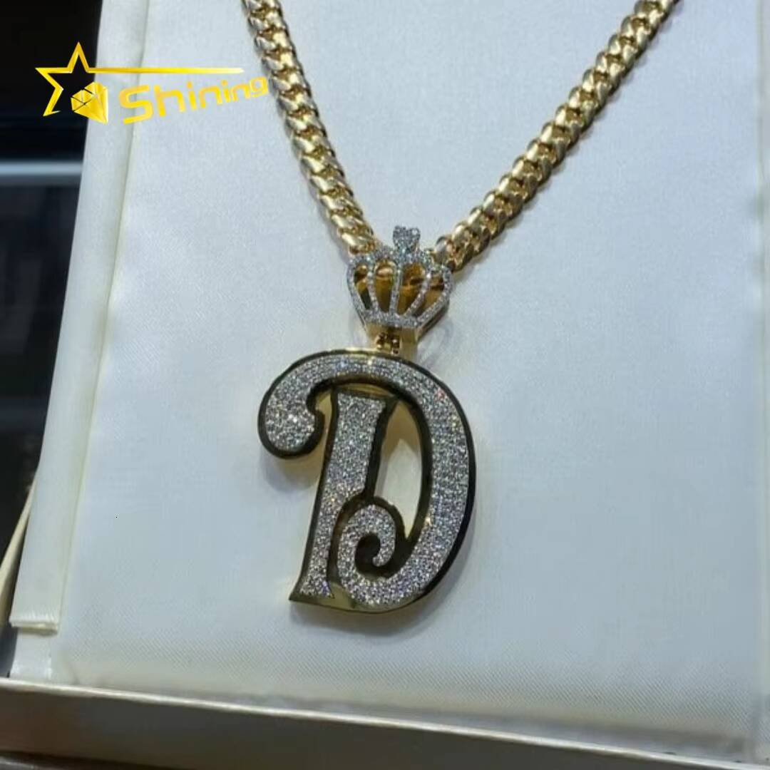 Custom Trendy Diamond Gold Jewelry 925 Sterling Silver Letter Pendant Diamond Personalized Fashion Pendants Charms Cuban Chain