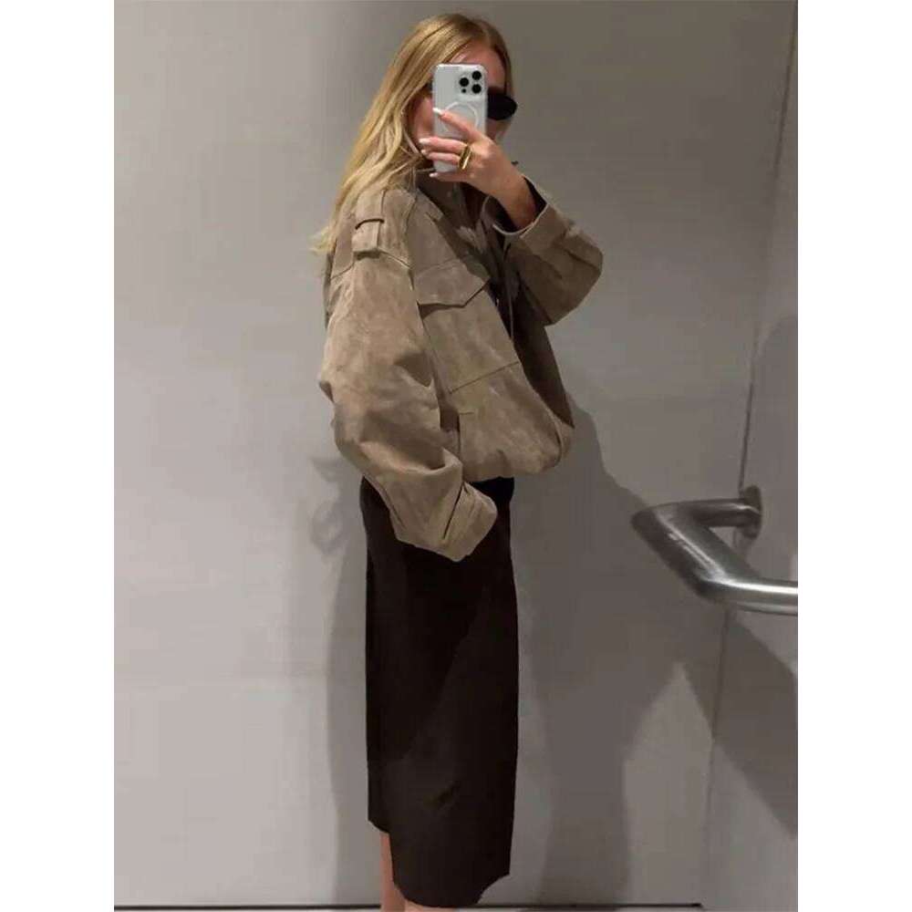 Women's Chic Zipper Bomber Coat Fashion Stand Collar Long Sleeve Pocket Female Jacket Lady 2025 Autumn Winter Casual Outerwear