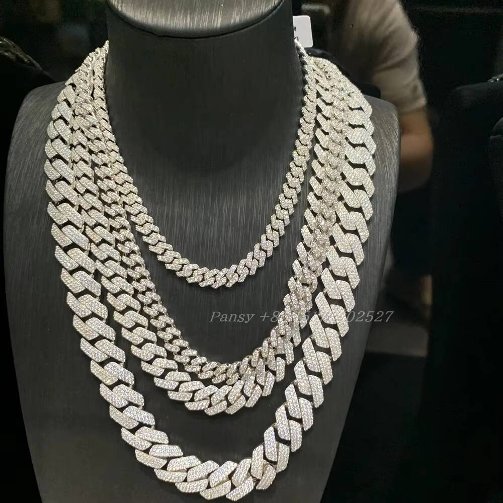 Miami Hip Hop Jewelry 16mm Cuban Chain Gold Plated Iced Out Prong Iced Setting Necklace CZ Diamond Prong Cuban Link Chain