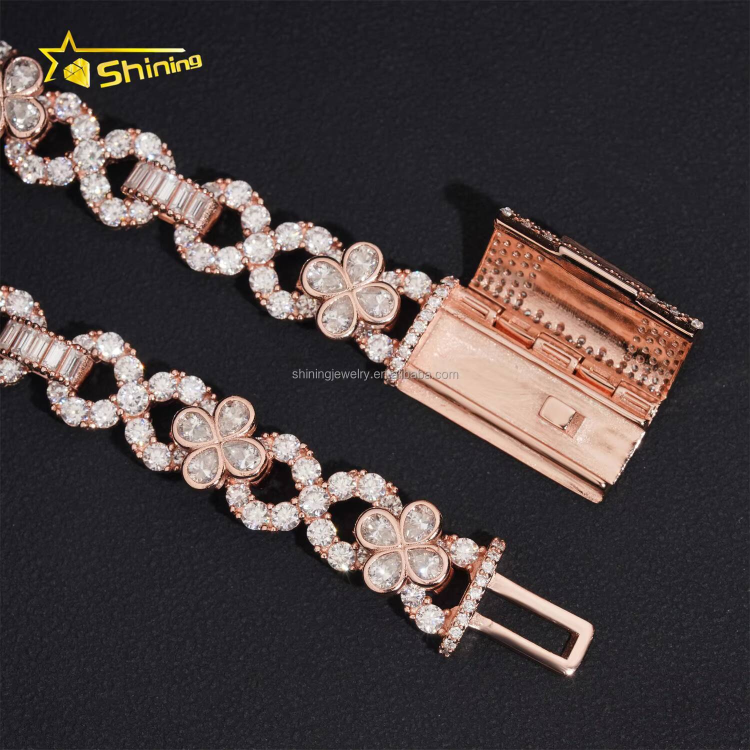 Custom Unique Design Name Lock Hip Hop 10mm PearBaguette VVS1 Moissanite Diamond Iced Out S925 Silver Infinity Cuban Bracelet