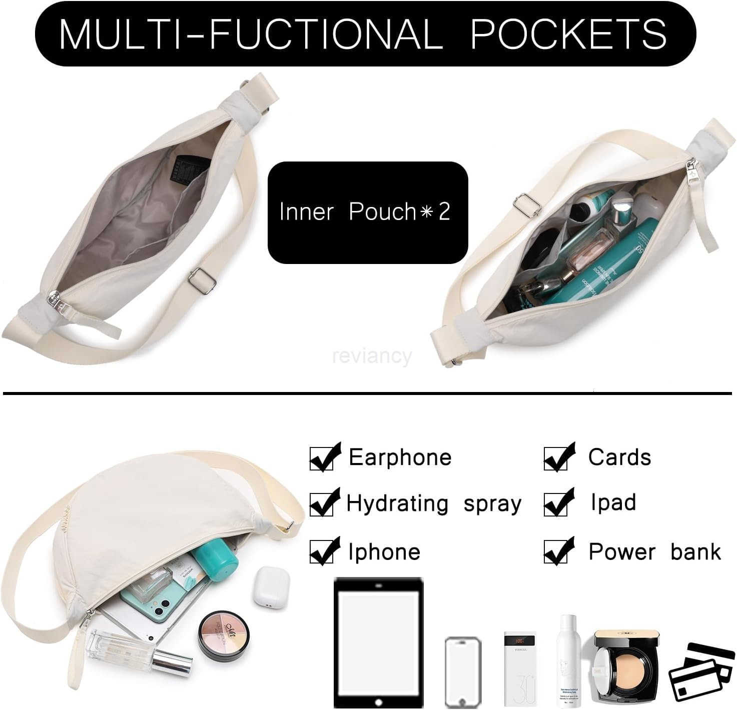 Small Nylon Crescent Crossbody Bag for Women Men Trendy Waterproof Crescent Sling Lightweight Travel PursesW250911