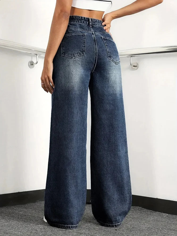 Female Stretchy Wide Leg Hip Hop Y2K Streetwear Denim Pants Vintage Fashion High Waist Jeans Lady Straight Casual Trousers 250911