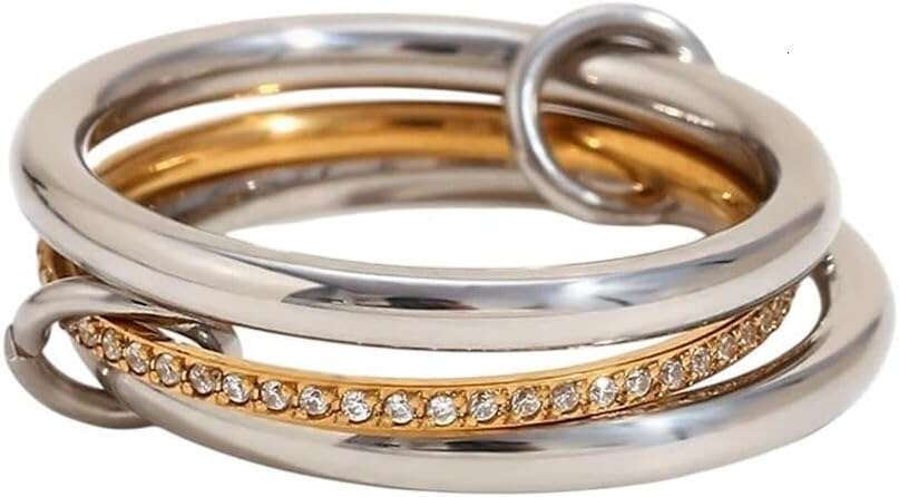 Stylish Mixed Color CZ Ring Set Gold Plated Stackable Rings for Women