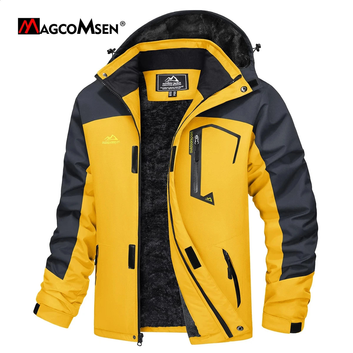 MAGCOMSEN Mens Hooded Fleece Ski Jacket Waterproof Thermal Thick Warm Parka Coats Winter Snow 250911