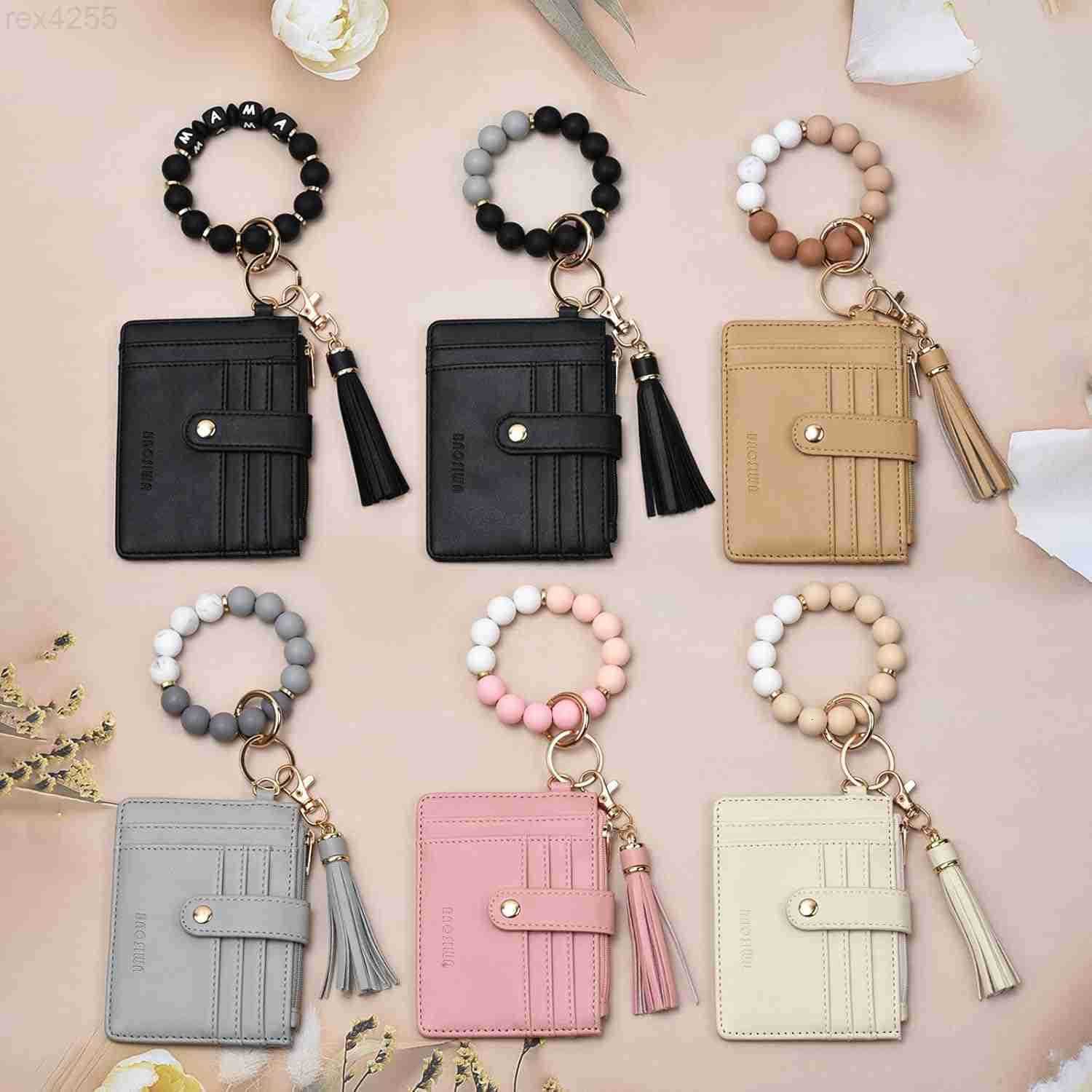 Silicone Bracelet Keychain Wallet for Women Wristlet Card Holder Slim RFID Wallet with Zipper PocketW250910