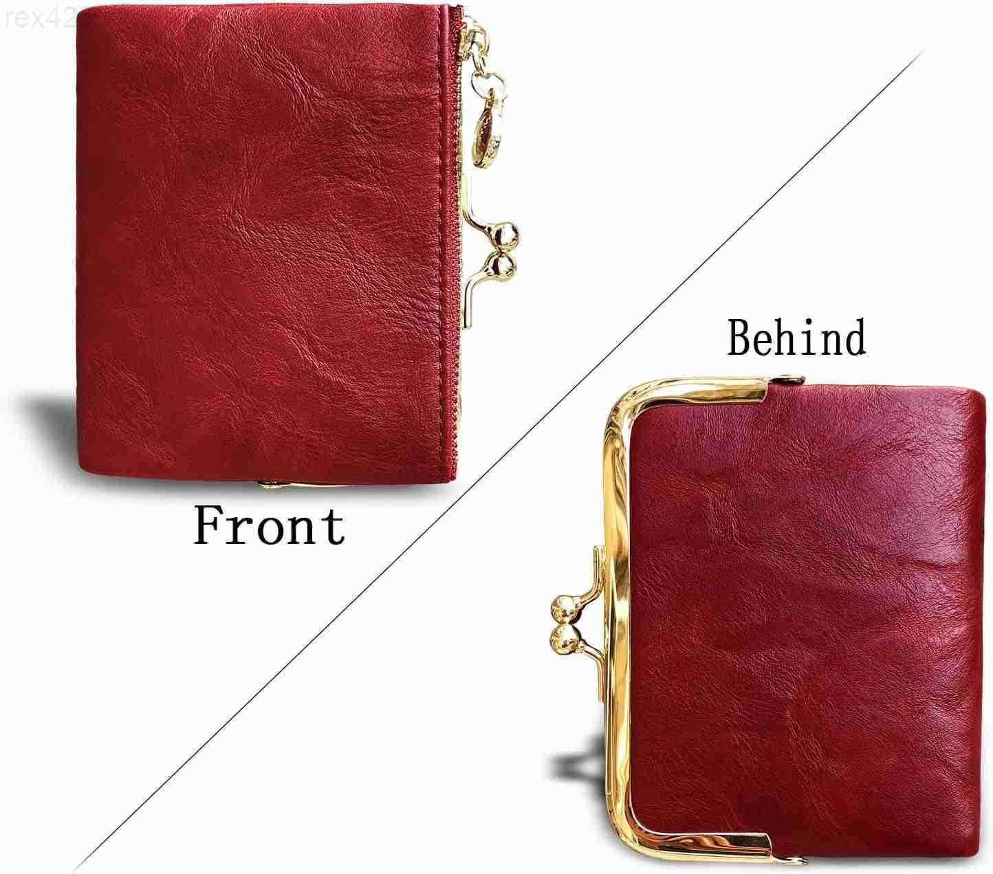 Womens Wallet RFID Small Compact Bifold Leather Vintage WalletLadies Coin Purse with Zipper and Kiss LockW250911