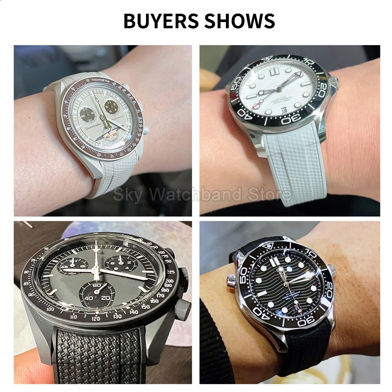For Moon Collaboration 20mm Woven Rubber Watch Strap HeatResistant Black White Blue Curved Interface Band 250910