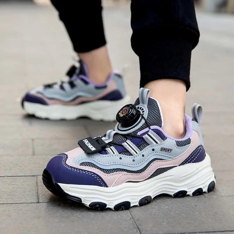 Rotary Buckle n Childrens Boy Sneakers Mesh Breathable Running Kids Purple Platform Casual Sports Shoes For Girls C260130