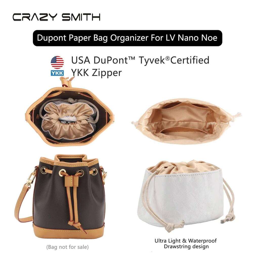 CRAZYSMITH Organizer For Nano Noe Handbag Dupont Paper Inner Insert Storage Bags Drawstring Liner Bag Support Shaper