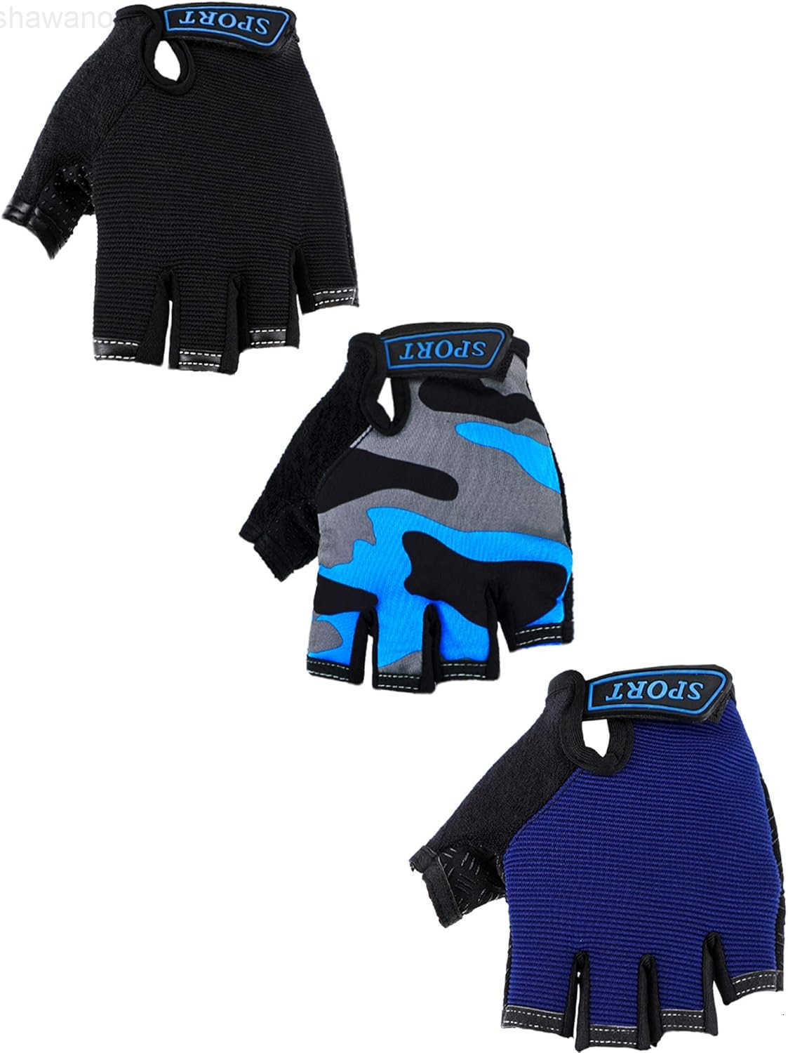 3 Pairs Kids Bike Gloves Kids Half Finger Fingerless Sports Gloves NonSlip Gel for 712 YearsW250911