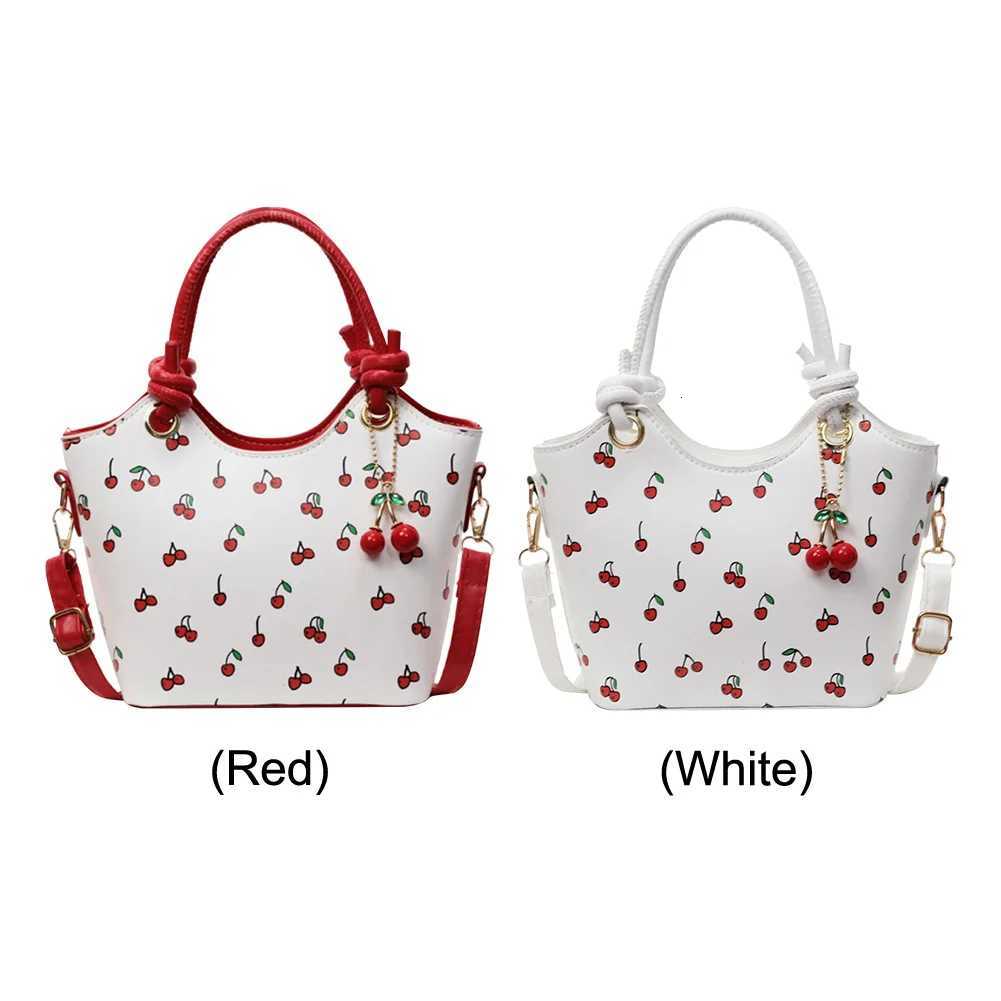 PU Leather Bucket Cherry Printed Crossbody Bag for Women Trendy Tophandle Bag Stylish Small Tote Handbag with Adjustable Strap Z250911