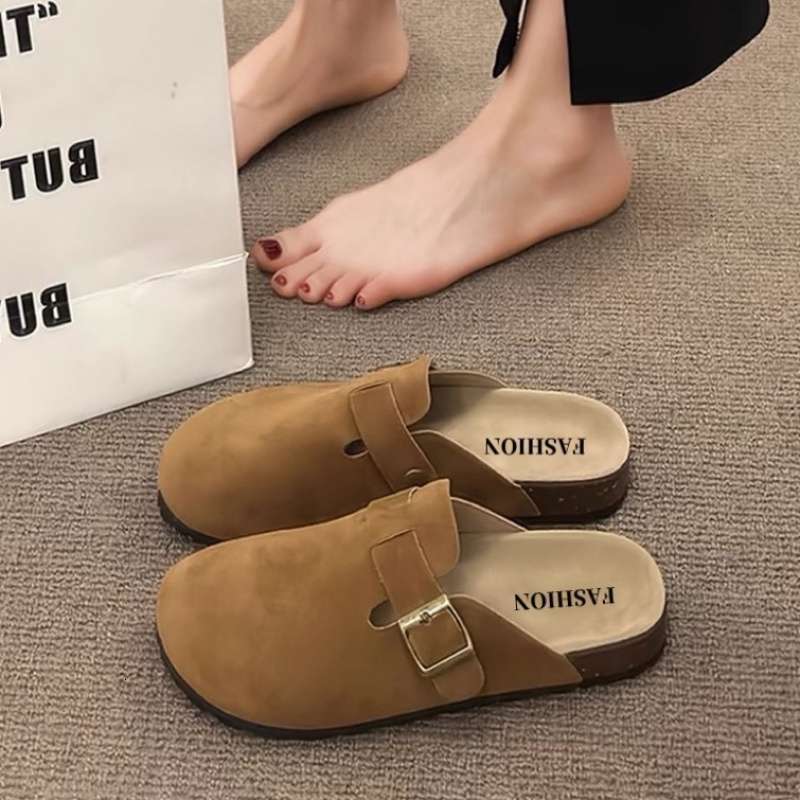 Soft soled comfortable women's shoes flat bottom autumn and winter new designer shoes outdoor fashion home closed toe half slippers