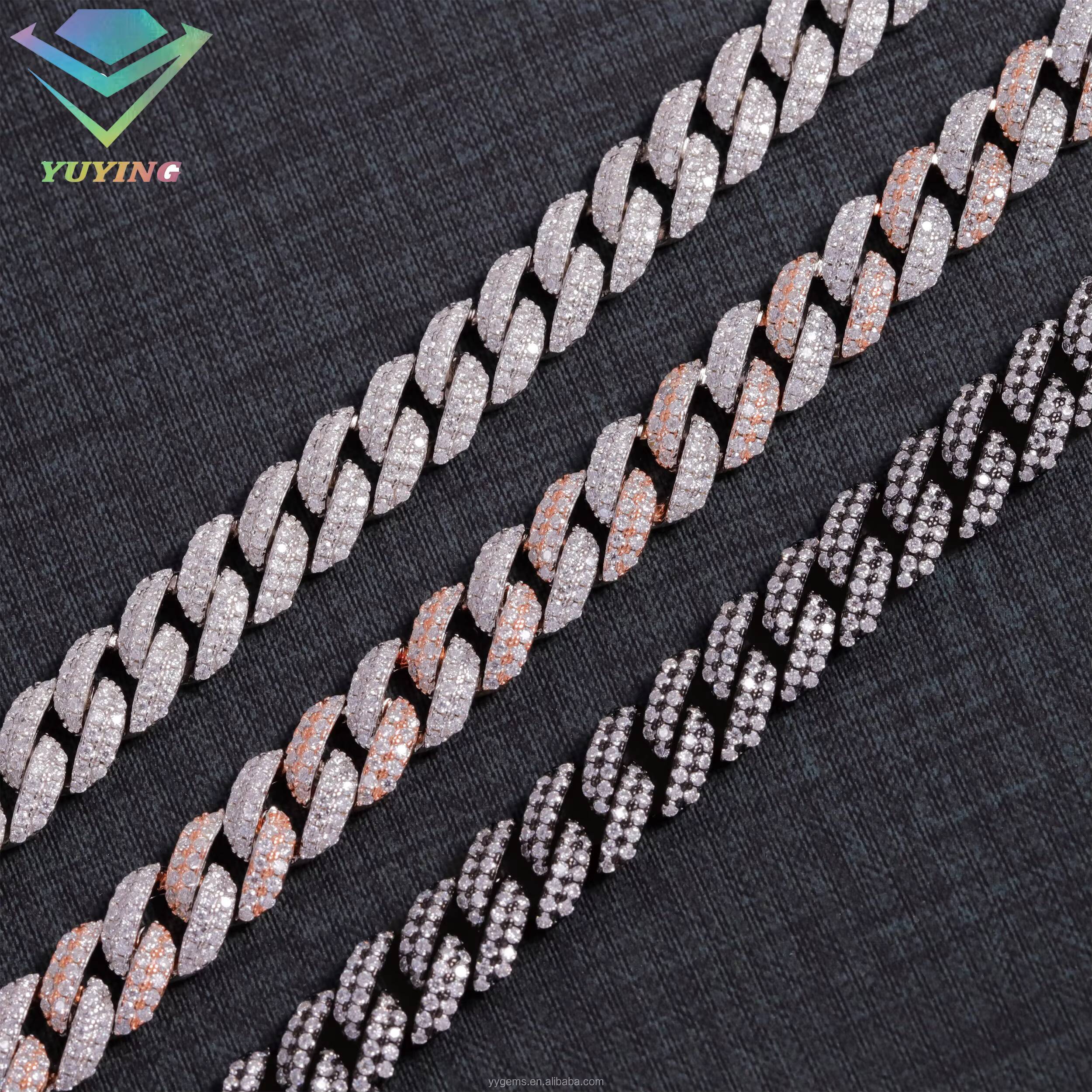 Fashion Jewelry RTS 9mm Solid Silver Cuban Link Chain Iced Out Brilliance VVS Moissanite Necklace