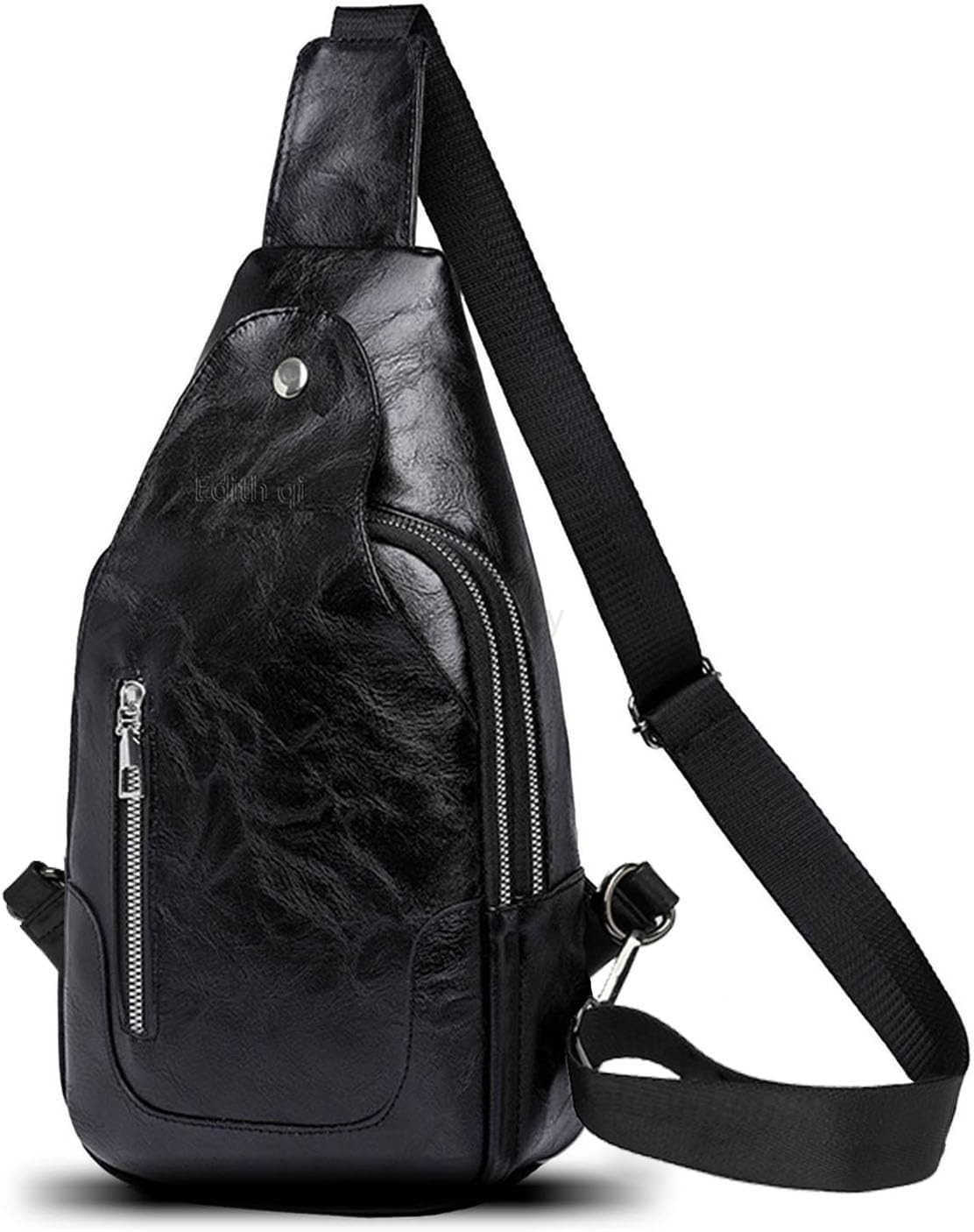 Sling Crossbody Bag for WomenMenTrendy Shoulder Bag with ZipperVegan Leather Lightweight Travel Purse BlackW250911