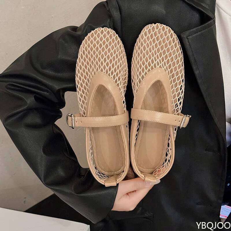 Flat bottomed summer sandals single shoe round toe straight buckle casual comfortable hollow simple women's flat shoes