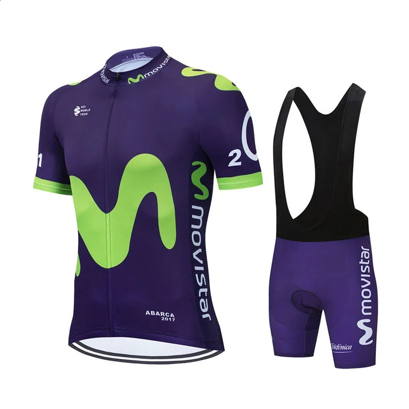 Movistar Pattern Men Summer Cycling Clothing Breathable Clothes Kit Short Sleeve Bib Shorts MTB Ropa Ciclismo Maillot Wear 250910