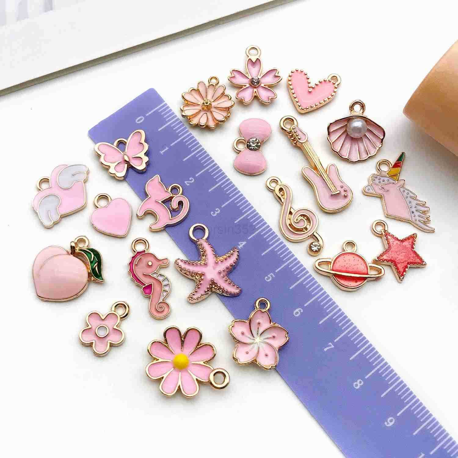40pcs 20 pairs Assorted Enamel Charms for Jewelry Making DIY Necklace Earrings Keychain Crafting Charms Kit Crafts PinkSN991W250911