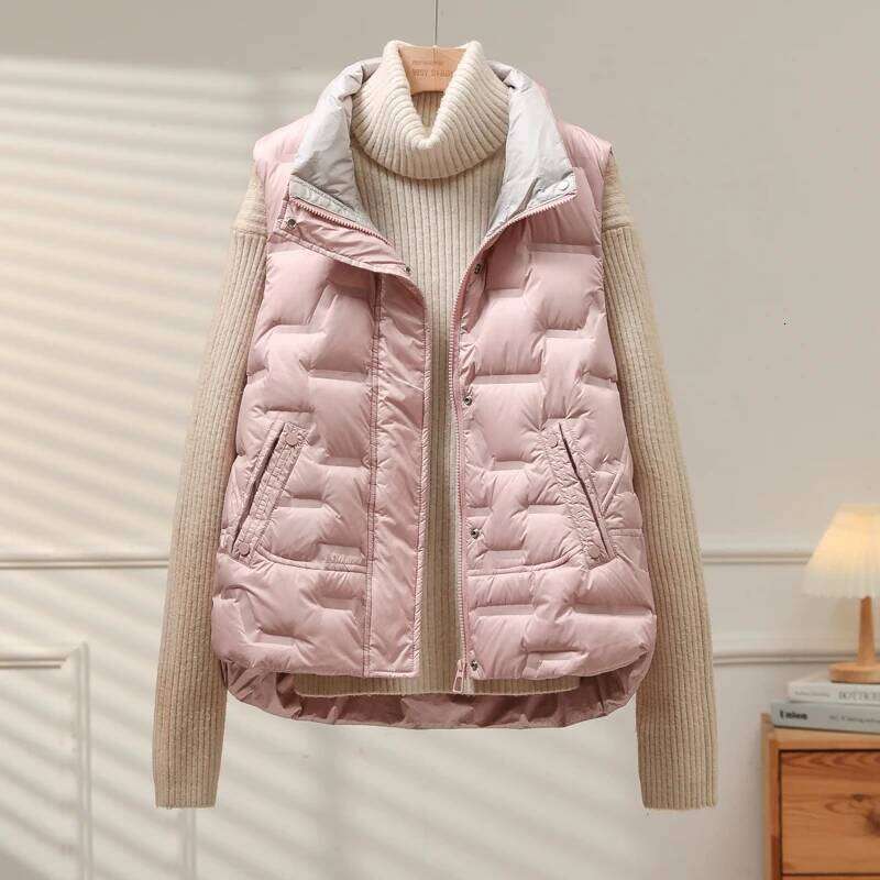 Lagabogy 2025 New Winter Jacket Women 90% White Duck Down Vest Standing Collar Casual Loose Female Zipper Puffer Coat Sleeveless