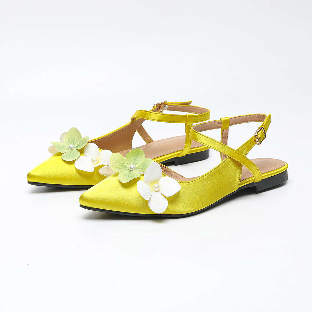 Plus Size Women's 35-43 Pointed Toe Flat Back Hollow Strap Flower Mary Designer Shoe Jane Shoes