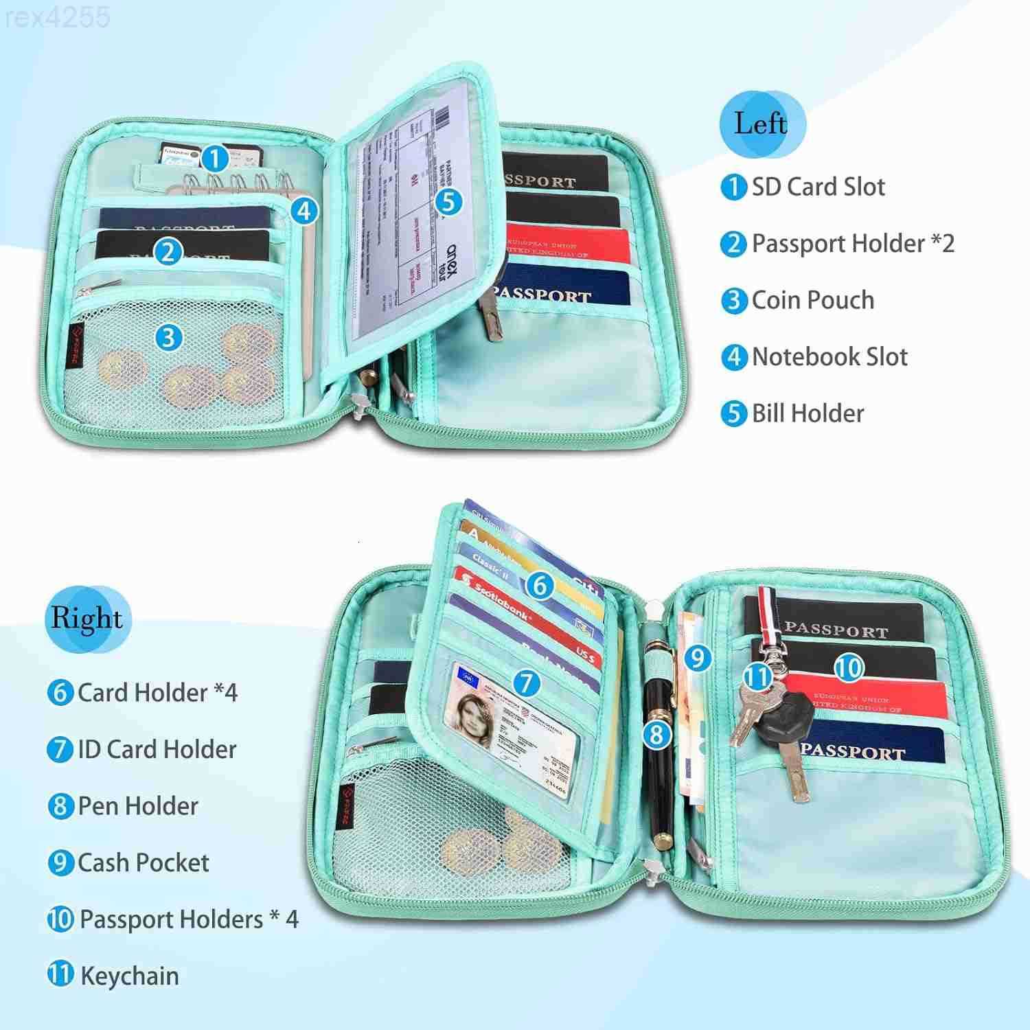 Family Passport Holder for Travel 6 People Big Capacity RFID Blocking Travel Document Organizer Clutch Bag with Pen Holder Keychain Credit Cards Case 