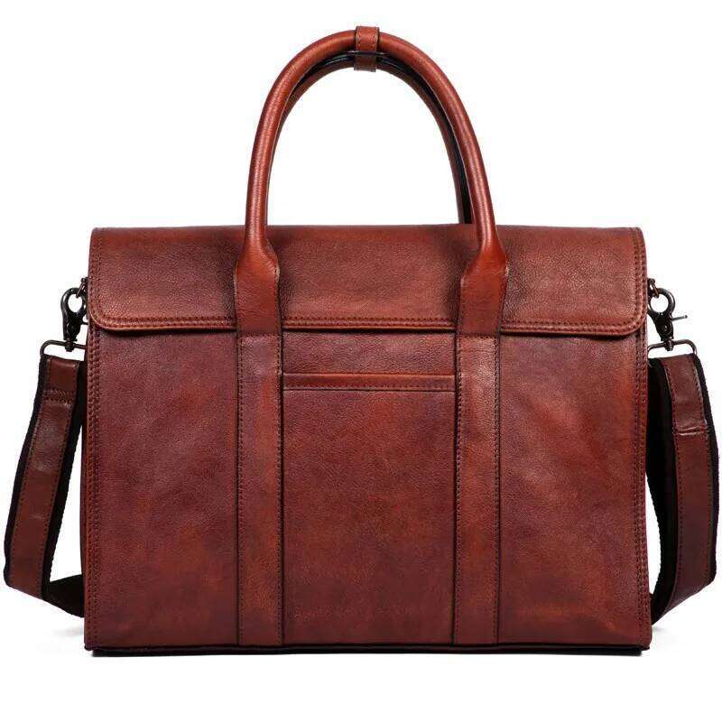 Vegetable tanned handbag briefcase leather shoulder messenger casual men's bag
