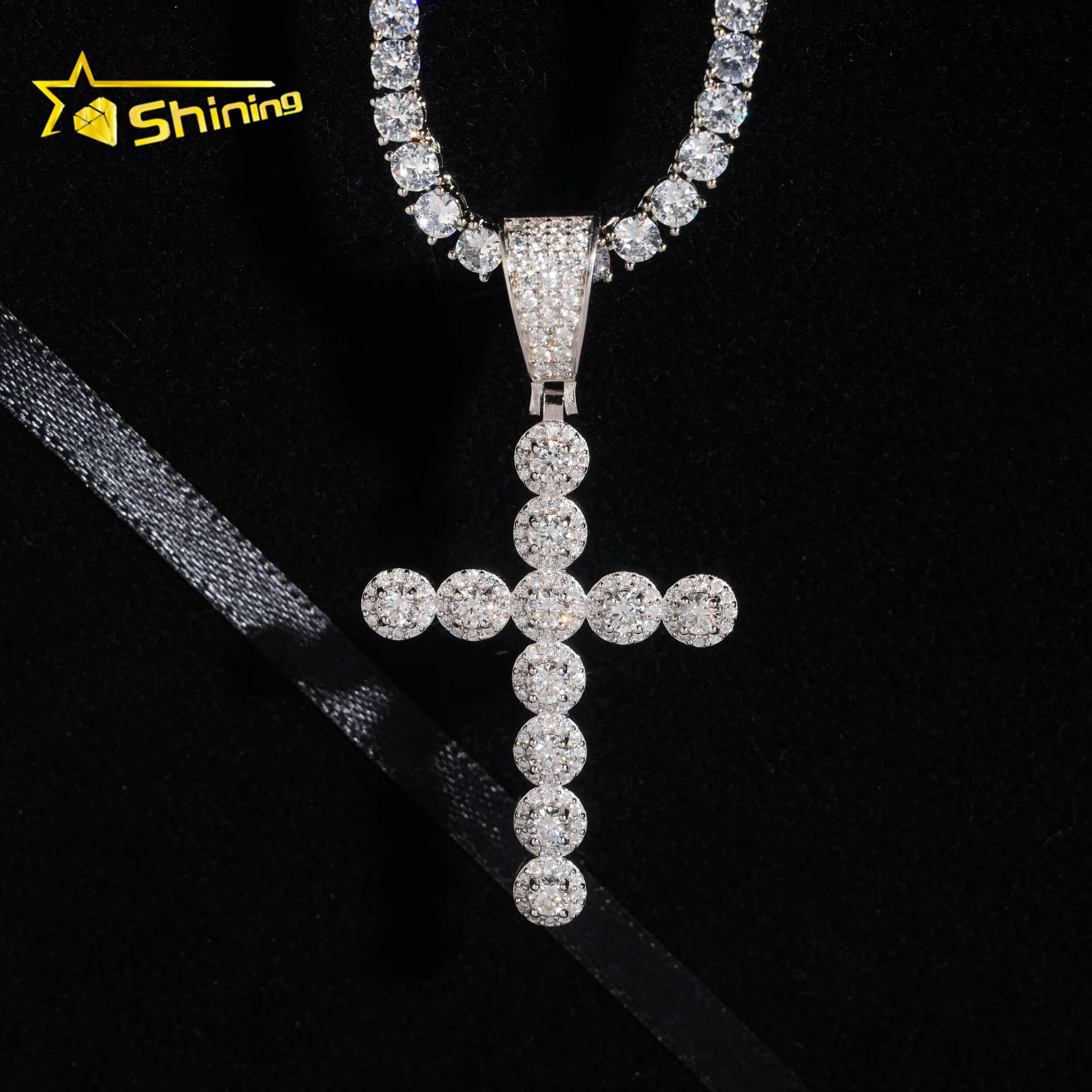 GRA Moissnaite Cluster Cross Charms Pendant Silver 925 Gold Plated Hip Hop Moissanite Fine Jewelry Necklaces