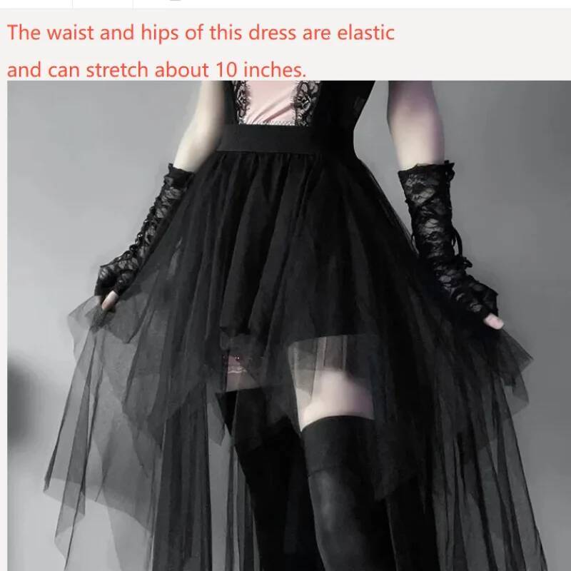 Casual Skirts Punk Sexy Net Yarn High-Waisted Irregular Skirt for Women Summer New European and American Gothic Style Versatile dongdumaoyi