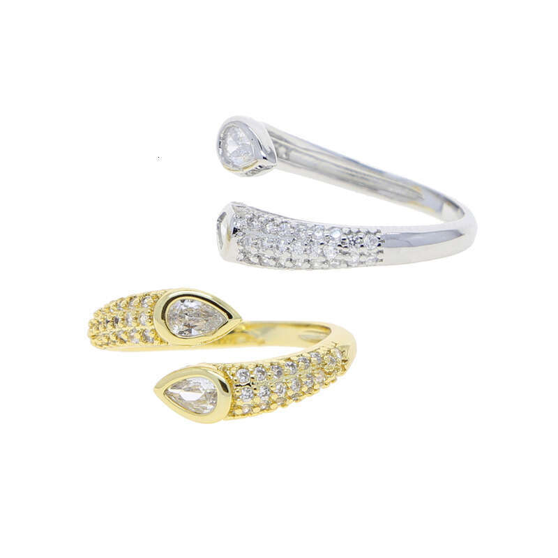 Hip Hop Women's Open Inlaid with Zircon Gold and Silver Color Ring Jewelry