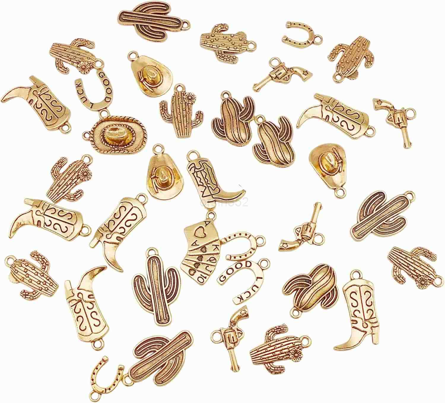 Wang 100 Grams Alloy Western Cowboy Cowgirl Charms Antique Silver Gold Color Boot Hat Pendants for Necklace Earrings Jewelry Making Women Gifts CraftW