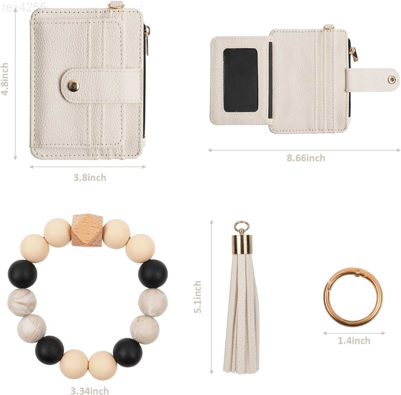 Keychain Wallet for Women Wristlet Keychain Slim RFID Credit Card Holder Wristlet Purse with Tassel Bangle Key Ring WhiteW250911