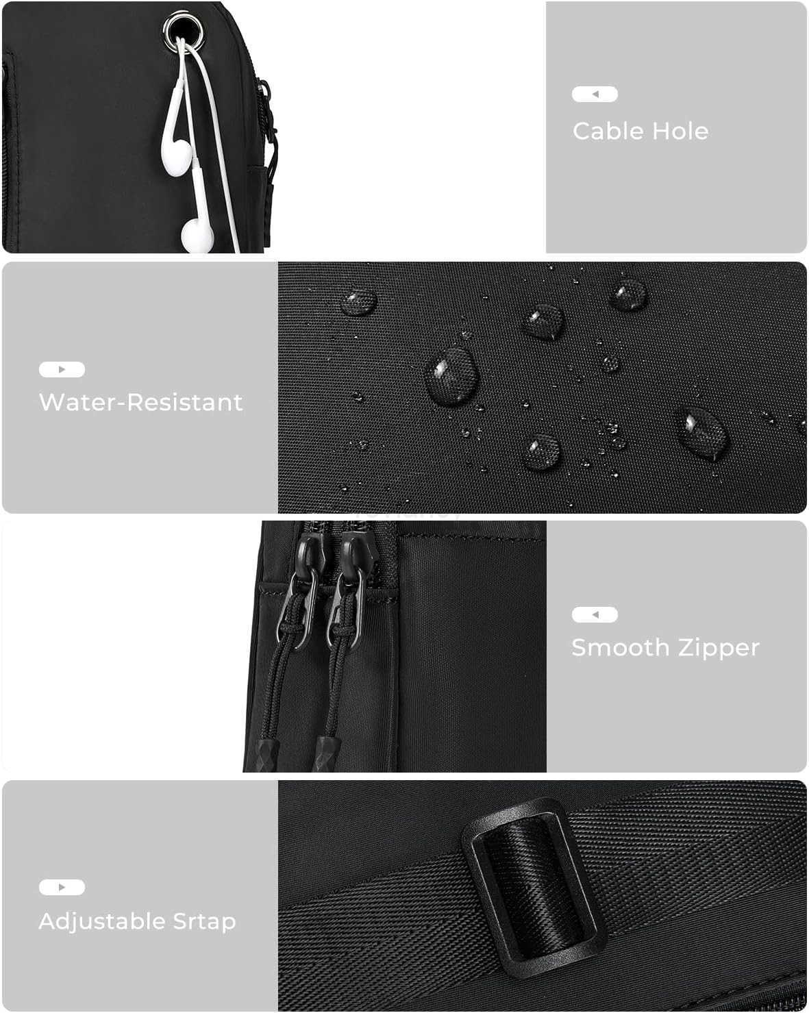 Small Crossbody Bags for Women and Men Sling Backpack Travel Bag Nylon BlackW250911