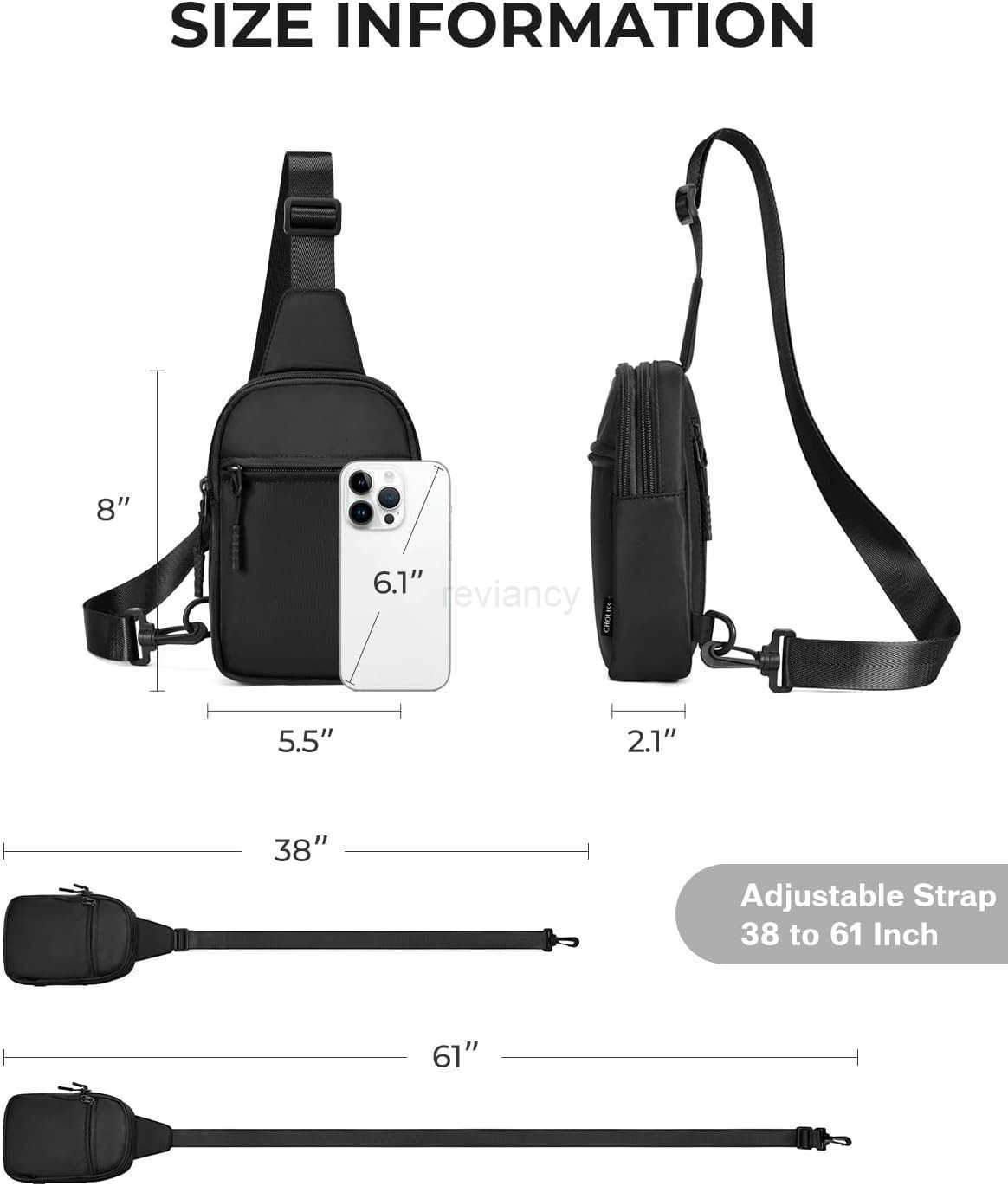 Small Crossbody Bags for Women and Men Sling Backpack Travel Bag Nylon BlackW250911