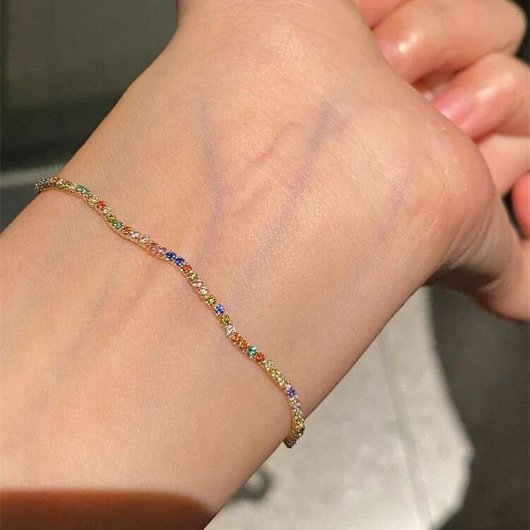 Dopamine Colorful Wave Zircon Ultra-fine Bracelet for Women, Light , Niche, Exquisite Design, High-end Feel, Versatile Hand Jewelry