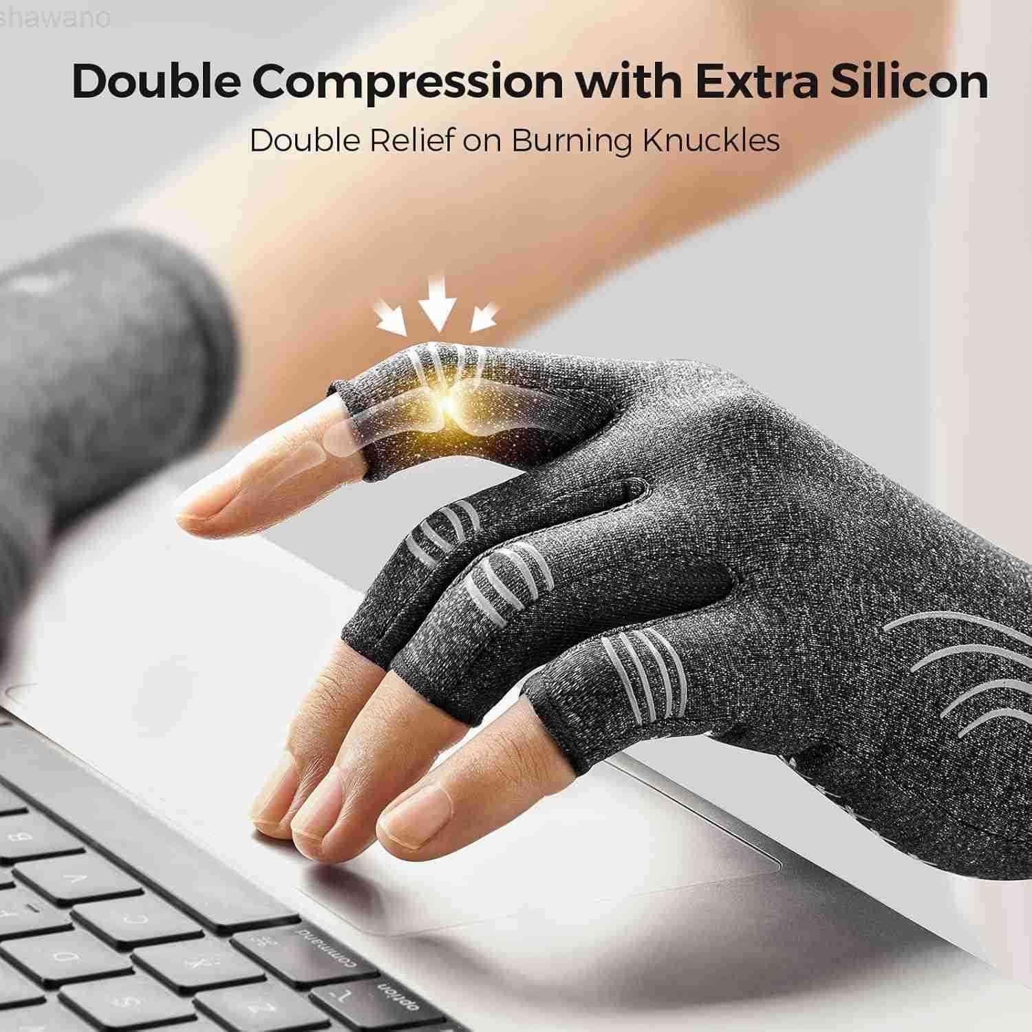 Copper Arthritis Gloves for Carpal Tunnel Pain Relief Strengthen Compression Gloves to Alleviate Hand PainsSwelling Fingerless Computer Typing Gloves 