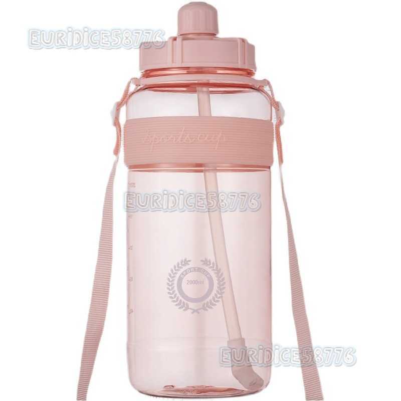 Strap Straw Large Capacity Plastic Water Bottle Handheld Space Cup Outdoor Fitness Hiking Sports Water Bottle Design H250911