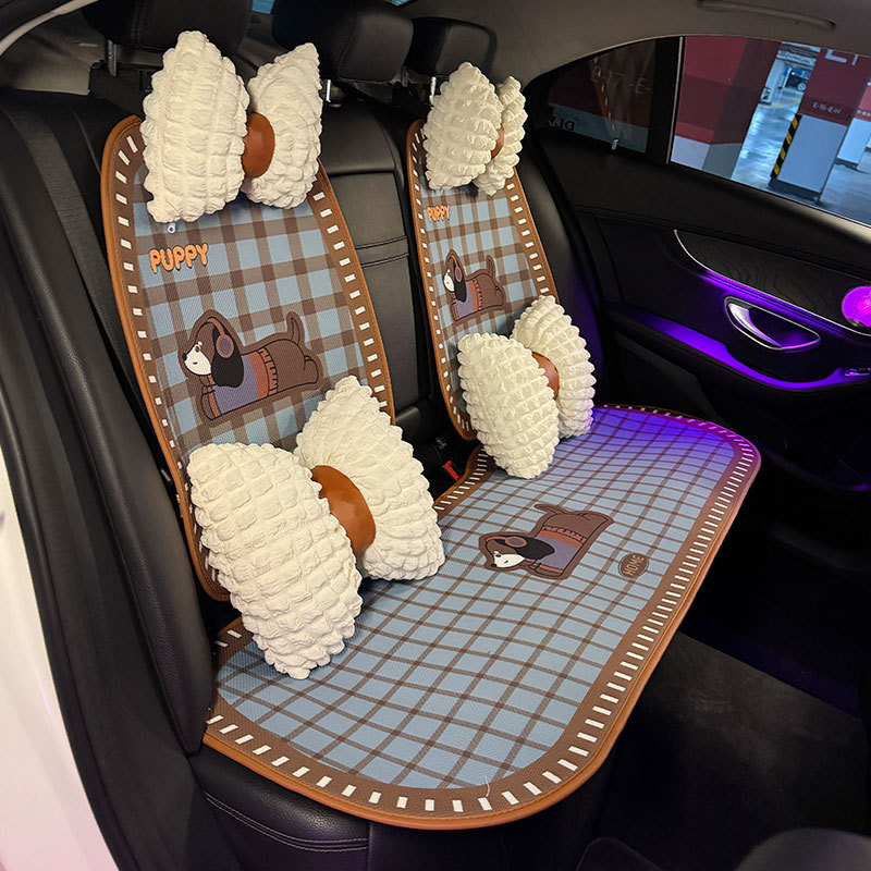 Cartoon Retro Checkered Puppy Design Universal Car Seat Cushion Four Seasons Auto Seat Covers Comfortable Soft Material 250910