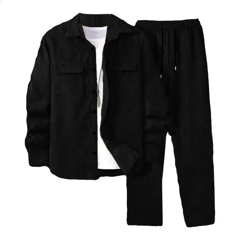 Longsleeved Jacket Trousers Set Versatile Sportswear Outfit Mens Lapel Long Sleeve Sportwear with Flap for Athletes 250911