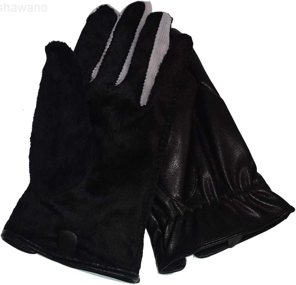 Mens Winter Autumn Black Brown Smooth PU Leather Plus Thick Velvet Touch Screen GlovesW250911