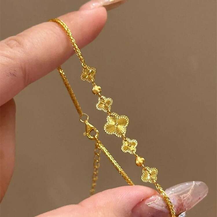 Traditional Gold Laser Four-Leaf Clover Bracelet for Women, Ins Style, Light , Exquisite, High-End Feel, Niche Design, Hand Jewelry