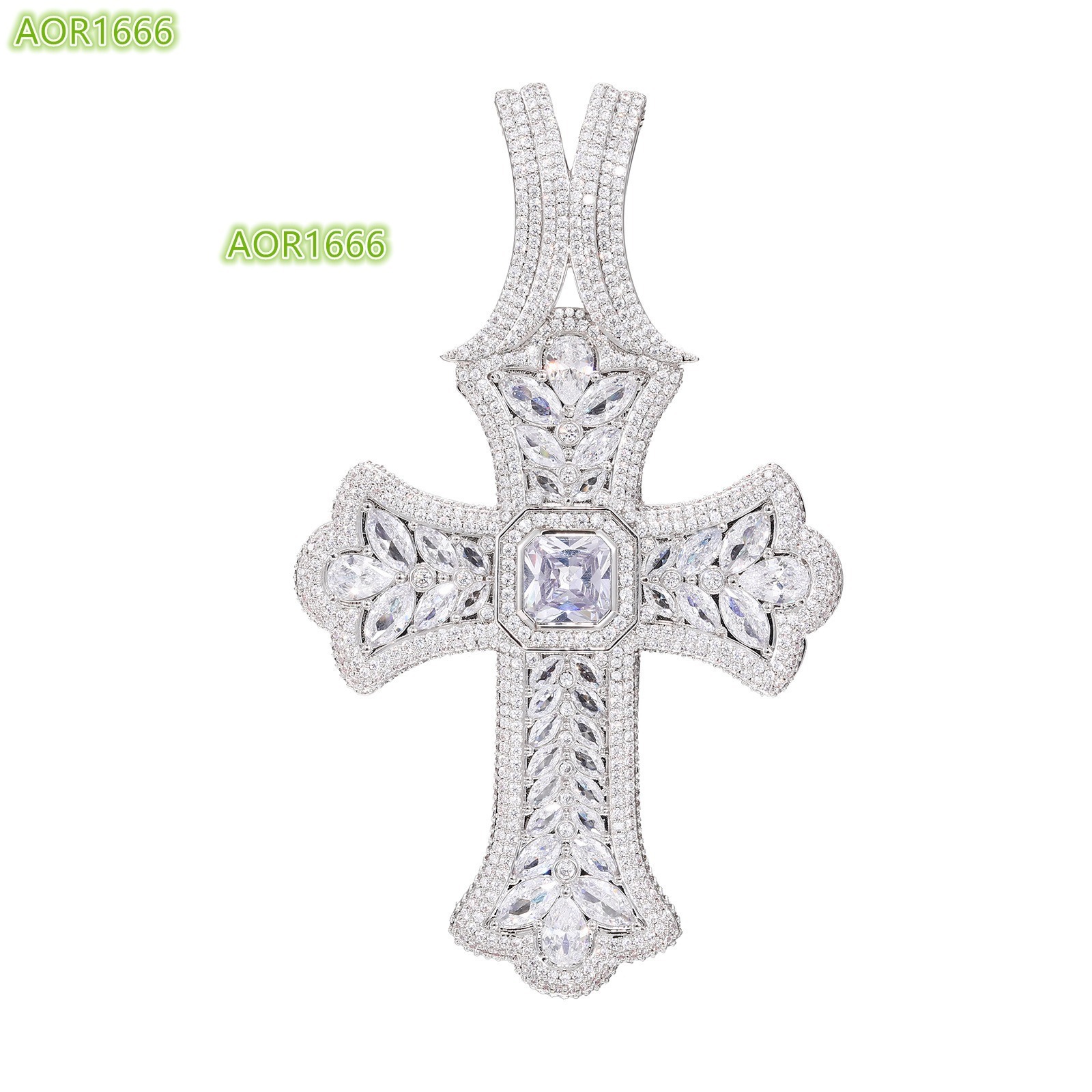 New Fashionable Mens HipHop Diamond Studded Oversized Cross Pendant Necklace Rope Chain Brass Zircon Exaggerated Accessory