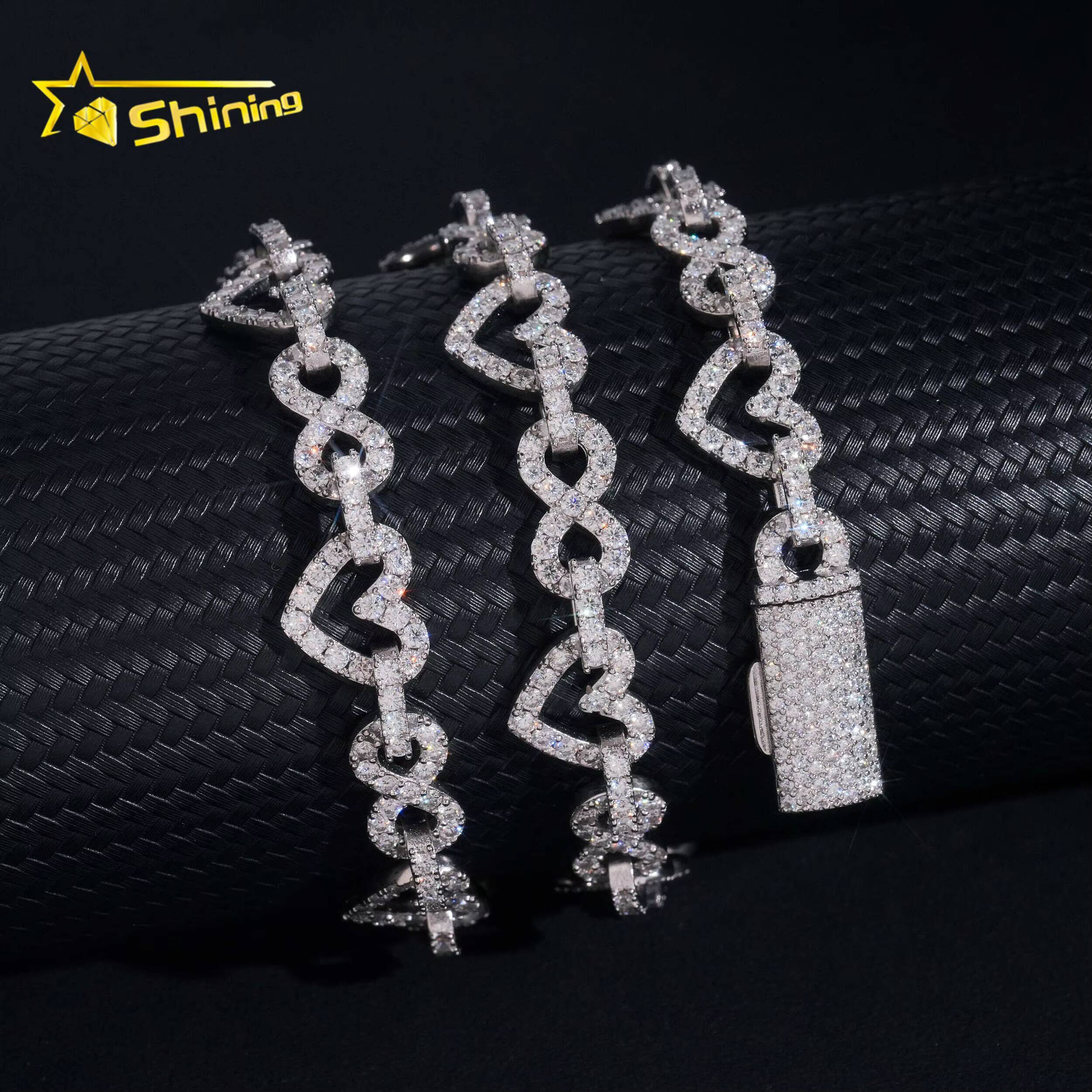 Hip Hop Jewelry Rapper 925 Silver 85MM Heart Style Missanite Cuban Link Chain Iced Out Men Infinity Cuban Necklace Chain Link