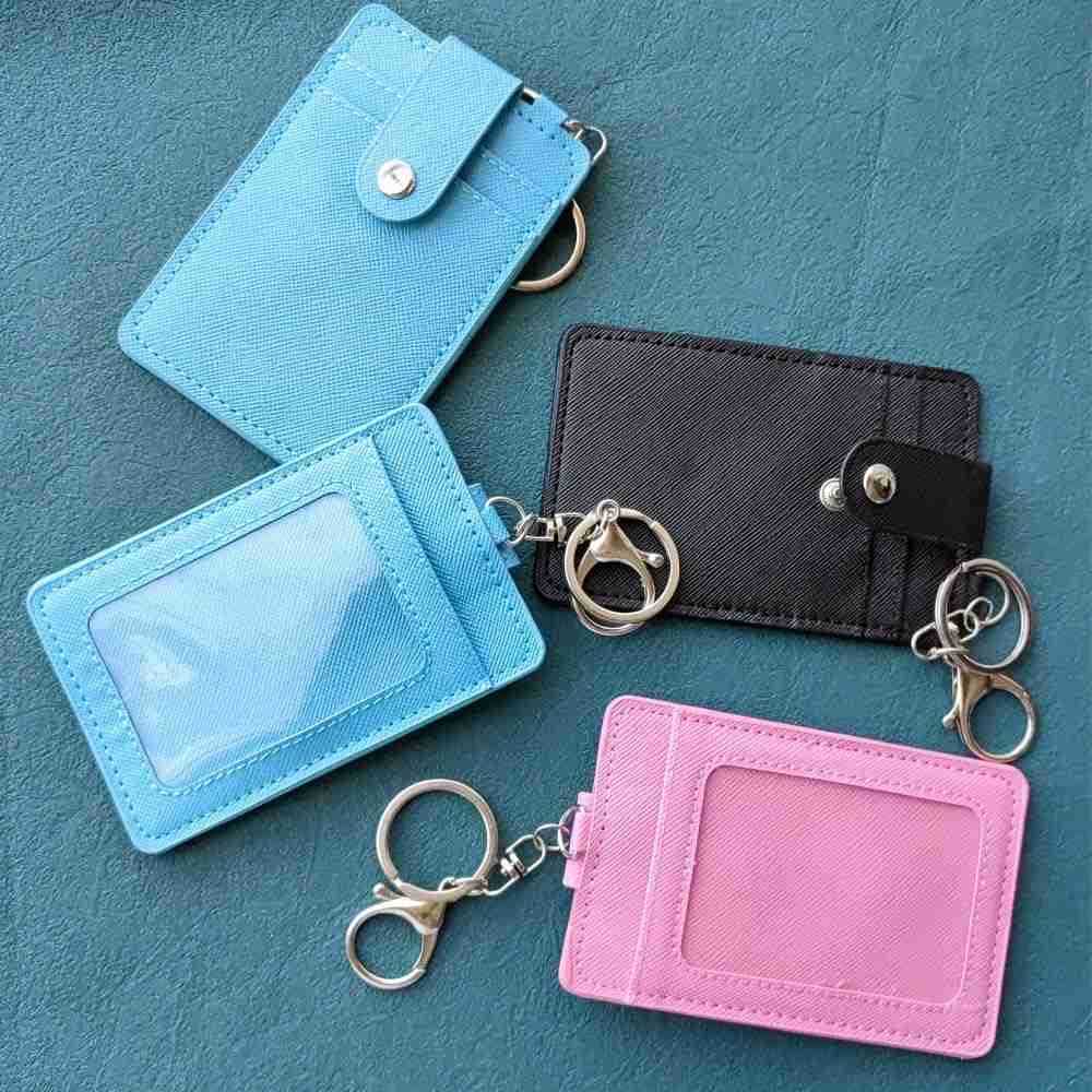 2 Pack Slim Credit Card Holder BackFront Pocket Purse Wallets Faux Leather ID Badge Holders for Carrying Keys Metro Cards with Metal ClaspsKey RingsW2