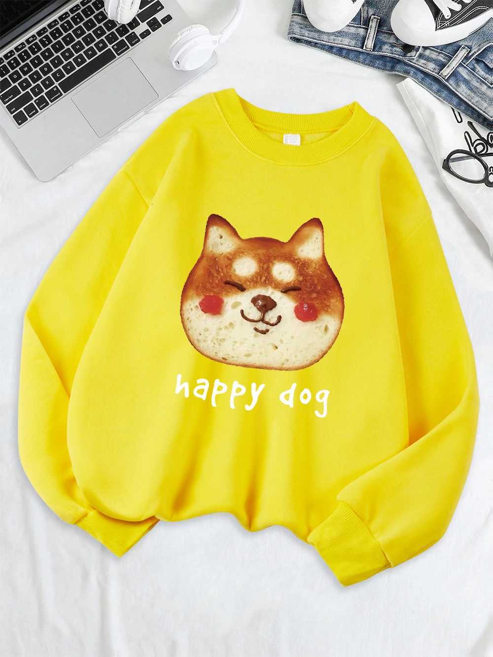 Happy Dog Cookie Printing Sweatshirt Women Fleece Warm Winter Hoodie Loose Casual Pullover Crewneck Comfortable Womans ClothesZ250918
