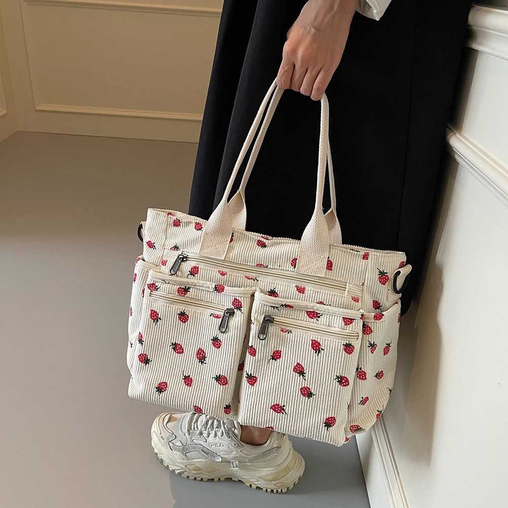 Women Strawberry Shoulder Bag Fashion Corduroy Tote Bag Large Capacity Stylish Crossbody Bag Simple Messenger Bag Chic Hobo Bag W250911